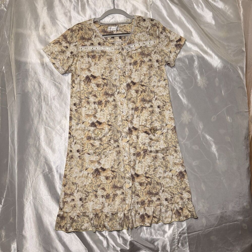 Joan Vass Women’s S Floral Nightgown Button Front Lace House Dress Cottegecore
